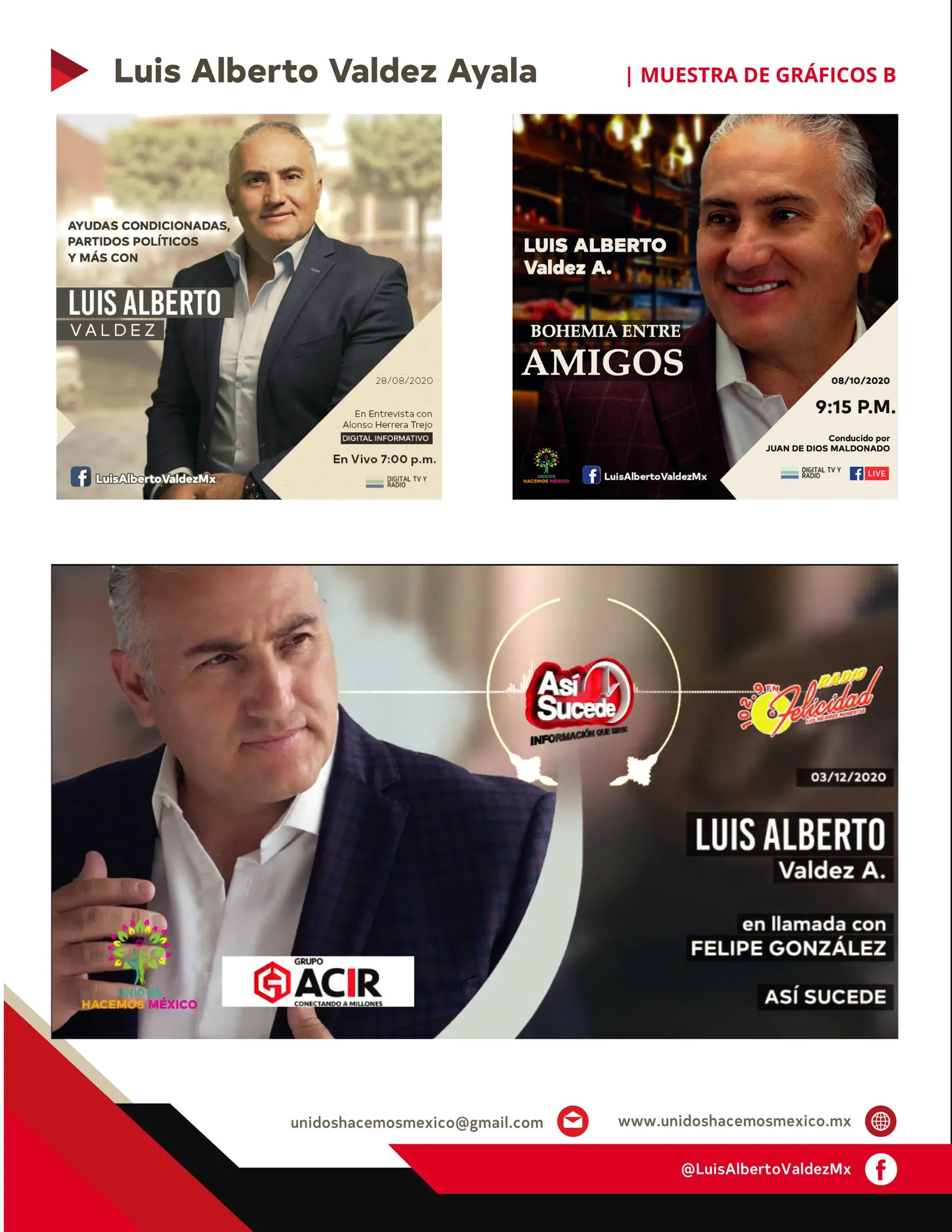 Gráficos de entrevistas en Digital TV y Radio y en Grupo Acir.