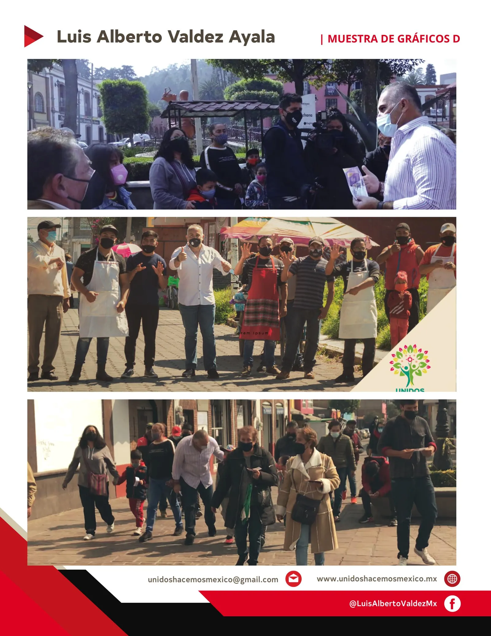 Fotografías de recorridos: entrega de vales a familias, encuentro con comerciantes y caminata por Metepec.