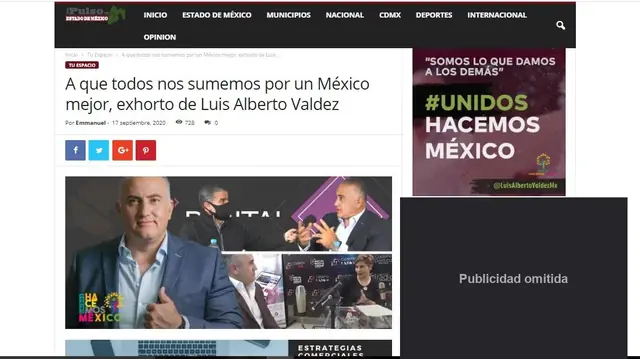 Captura de El Pulso Estado de México: A que todos nos sumemos por un México mejor, exhorto de Luis Alberto Valdez