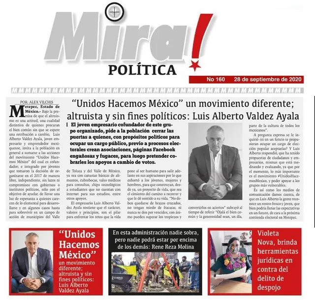 Captura de Mira Política: “Unidos Hacemos México” un movimiento diferente; altruista y sin fines políticos: Luis Alberto Valdez Ayala