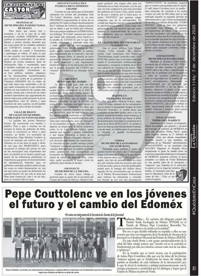 Captura de Semanario La Opinión: La Columna del Castor — “Metepec, municipio del barro”