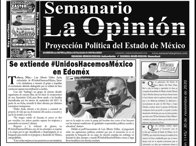 Captura de Semanario La Opinión: Se extiende #UnidosHacemosMéxico en Edoméx