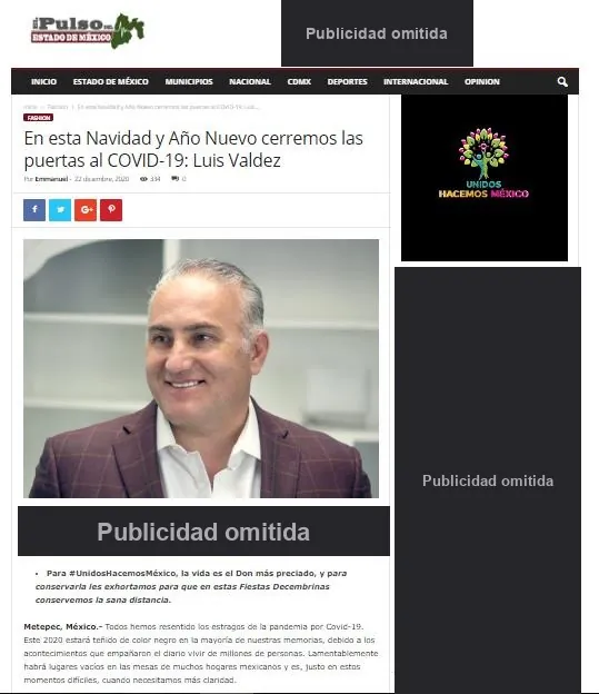 Captura de El Pulso Estado de México: En esta Navidad y Año Nuevo cerremos las puertas al COVID-19: Luis Valdez