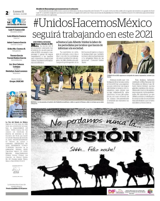 Captura de La Voz del Estado de México: #UnidosHacemosMéxico seguirá trabajando en este 2021