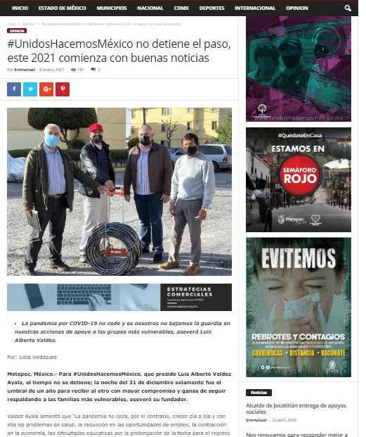 Captura de El Pulso Estado de México: #UnidosHacemosMéxico no detiene el paso, este 2021 comienza con buenas noticias