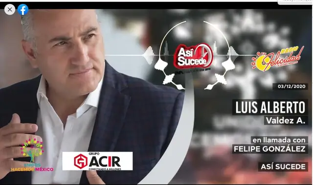 Captura de Grupo Acir · Radio Felicidad 102.9 FM: Noticiario Así Sucede, con Felipe González