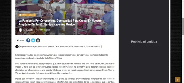 Captura de A Tiempo: La pandemia por coronavirus, oportunidad para crecer en nuestro propósito de servir: Unidos Hacemos México
