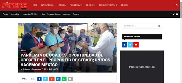 Captura de Imperio News: Pandemia de COVID19, oportunidad de crecer en el propósito de servir; Unidos Hacemos México