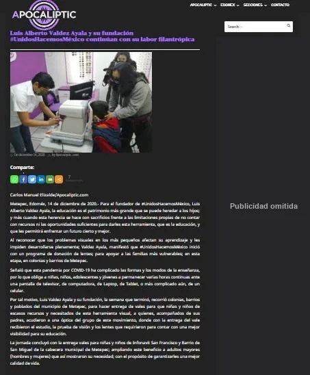 Captura de Apocaliptic: Luis Alberto Valdez Ayala y su fundación #UnidosHacemosMéxico continúan con su labor filantrópica