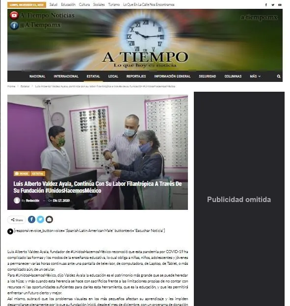 Captura de A Tiempo: Luis Alberto Valdez Ayala, continúa con su labor filantrópica a través de su fundación #UnidosHacemosMéxico