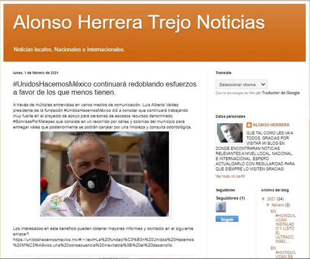 Captura de Blog Alonso Herrera Trejo Noticias: #UnidosHacemosMéxico continuará redoblando esfuerzos a favor de los que menos tienen.